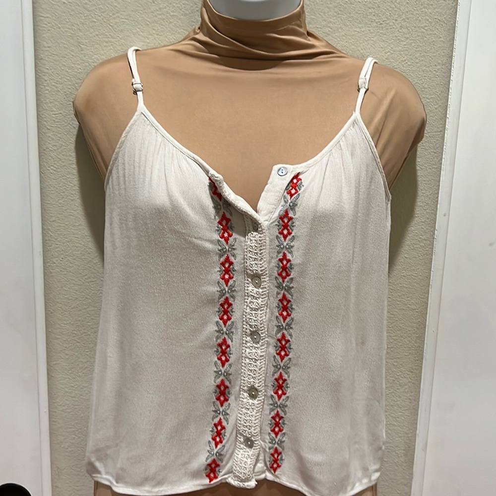 Women’s Bohemian Tank Top Blouse Spaghetti Adjustable Straps, Embroidery Size XS